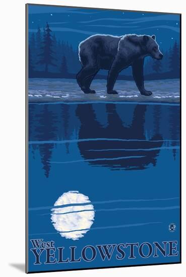 Bear in Moonlight, West Yellowstone, Montana-Lantern Press-Mounted Art Print