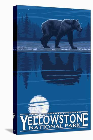 Bear in Moonlight, Yellowstone National Park-Lantern Press-Stretched Canvas