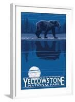 Bear in Moonlight, Yellowstone National Park-Lantern Press-Framed Art Print