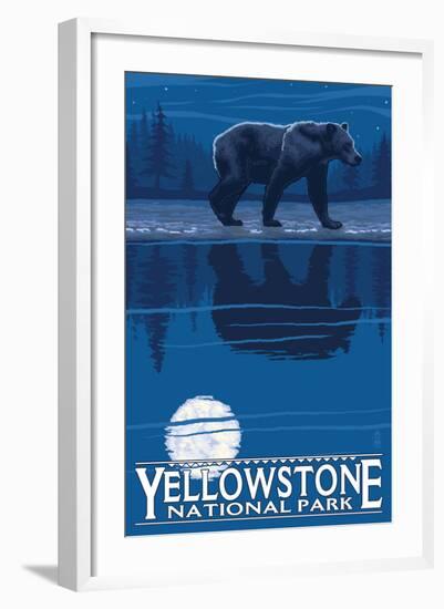 Bear in Moonlight, Yellowstone National Park-Lantern Press-Framed Art Print