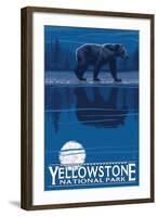 Bear in Moonlight, Yellowstone National Park-Lantern Press-Framed Art Print