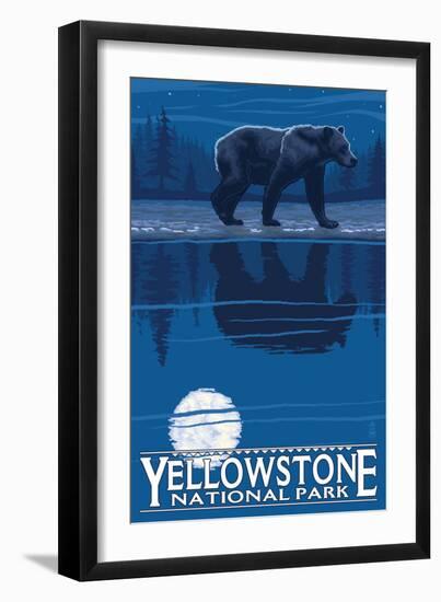Bear in Moonlight, Yellowstone National Park-Lantern Press-Framed Art Print