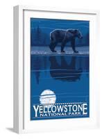 Bear in Moonlight, Yellowstone National Park-Lantern Press-Framed Art Print