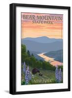 Bear Mountain State Park, New York - Bears and Spring Flowers-Lantern Press-Framed Art Print