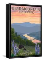 Bear Mountain State Park, New York - Bears and Spring Flowers-Lantern Press-Framed Stretched Canvas