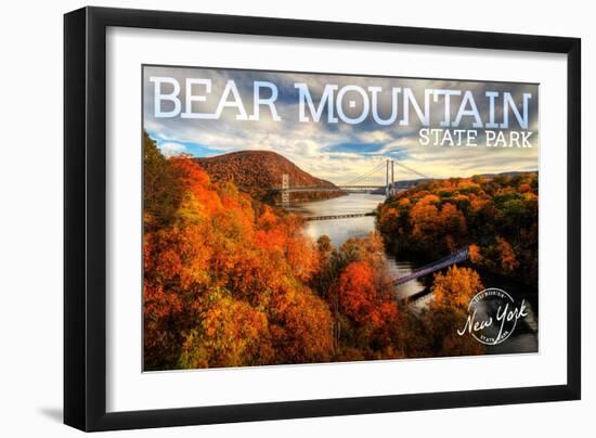 Bear Mountain State Park, New York - Bridge and Fall Foilage-Lantern Press-Framed Art Print