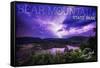 Bear Mountain State Park, New York - Purple Sky and Lightning-Lantern Press-Framed Stretched Canvas