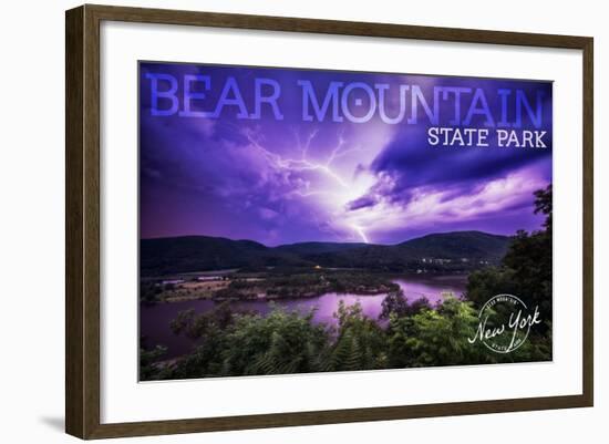 Bear Mountain State Park, New York - Purple Sky and Lightning-Lantern Press-Framed Art Print