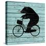 Bear on Bike on Old Board-J Hovenstine Studios-Stretched Canvas