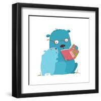 Bear Parent Reading Book to Kid. Animal Cartoon, Teddy Read and Education, Vector Illustration-Popmarleo-Framed Art Print