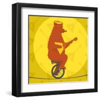 Bear Riding a Motorcycle on a Tightrope-JoeBakal-Framed Art Print