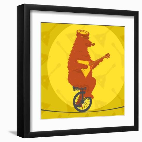 Bear Riding a Motorcycle on a Tightrope-JoeBakal-Framed Art Print