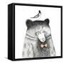 Bear with a Bird on His Head - Pencil Drawing-lenaer-Framed Stretched Canvas