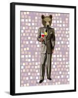 Bear with Cocktail-Fab Funky-Framed Art Print