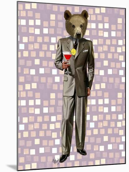 Bear with Cocktail-Fab Funky-Mounted Art Print