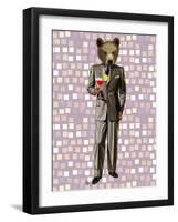 Bear with Cocktail-Fab Funky-Framed Art Print