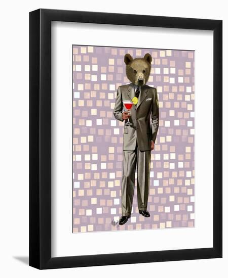 Bear with Cocktail-Fab Funky-Framed Art Print