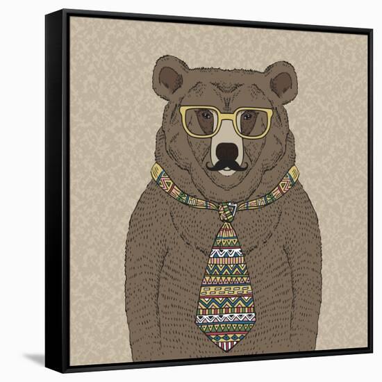 Bear with Tie-null-Framed Stretched Canvas