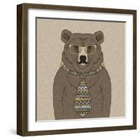 Bear with Tie-null-Framed Art Print