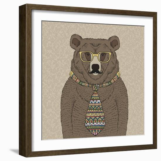 Bear with Tie-null-Framed Art Print