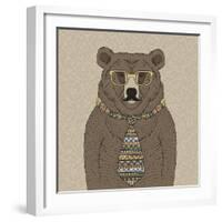 Bear with Tie-null-Framed Art Print