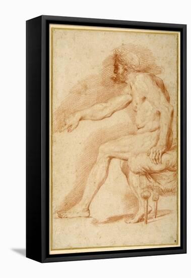 Bearded Nude Seated on a Couch All'Antica-Andrea Sacchi-Framed Stretched Canvas