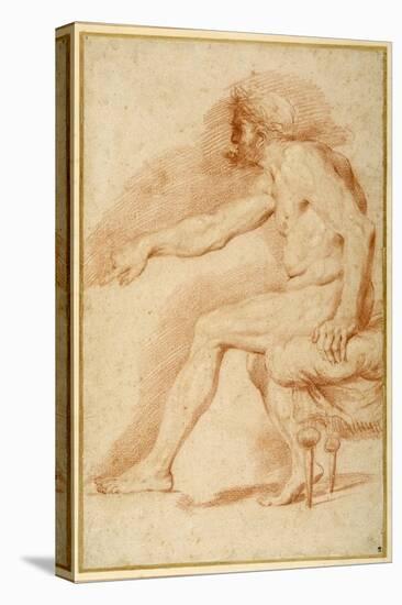 Bearded Nude Seated on a Couch All'Antica-Andrea Sacchi-Stretched Canvas