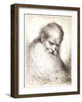 Bearded Old Man with His Head Leaning Forward, Wearing a Skull Cap, Facing Right-Giovanni Benedetto Castiglione-Framed Giclee Print