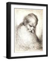 Bearded Old Man with His Head Leaning Forward, Wearing a Skull Cap, Facing Right-Giovanni Benedetto Castiglione-Framed Giclee Print