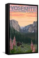Bears and Spring Flowers - Yosemite National Park, California-Lantern Press-Framed Stretched Canvas