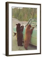 Bears Begging at Side of Car-null-Framed Art Print