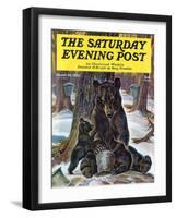 "Bears Eating Maple Syrup," Saturday Evening Post Cover, March 28, 1942-Paul Bransom-Framed Giclee Print