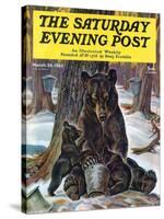 "Bears Eating Maple Syrup," Saturday Evening Post Cover, March 28, 1942-Paul Bransom-Stretched Canvas