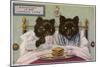 Bears Enjoy Breakfast in Bed-null-Mounted Art Print