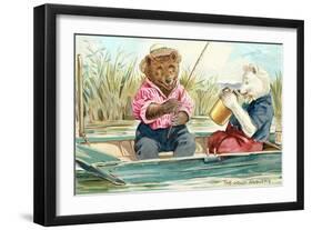 Bears Fishing-null-Framed Art Print