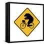 Bears on Bikes Crossing Sign-J Hovenstine Studios-Framed Stretched Canvas