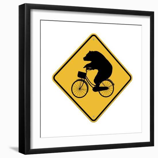 Bears on Bikes Crossing Sign-J Hovenstine Studios-Framed Premium Giclee Print