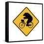 Bears on Bikes Crossing Sign-J Hovenstine Studios-Framed Stretched Canvas