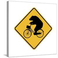 Bears on Bikes Crossing Sign-J Hovenstine Studios-Stretched Canvas