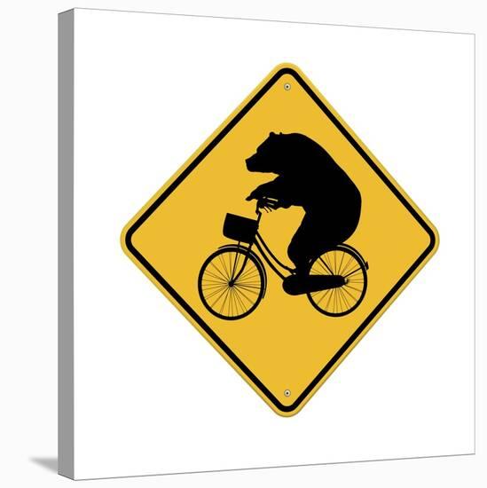 Bears on Bikes Crossing Sign-J Hovenstine Studios-Stretched Canvas