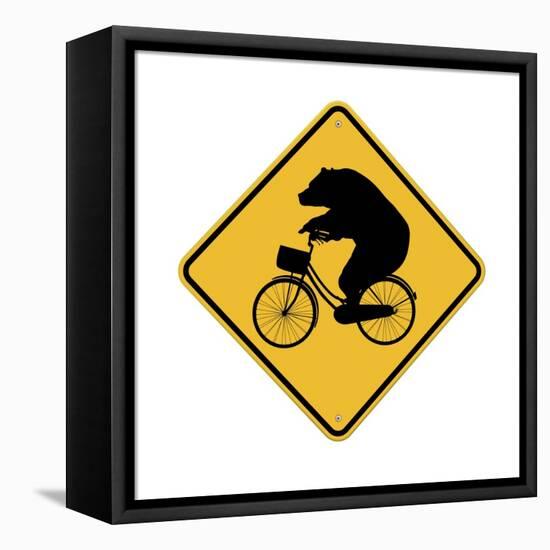 Bears on Bikes Crossing Sign-J Hovenstine Studios-Framed Stretched Canvas