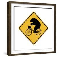 Bears on Bikes Crossing Sign-J Hovenstine Studios-Framed Giclee Print