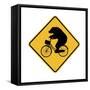 Bears on Bikes Crossing Sign-J Hovenstine Studios-Framed Stretched Canvas