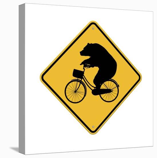 Bears on Bikes Crossing Sign-J Hovenstine Studios-Stretched Canvas