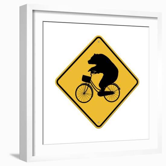 Bears on Bikes Crossing Sign-J Hovenstine Studios-Framed Giclee Print