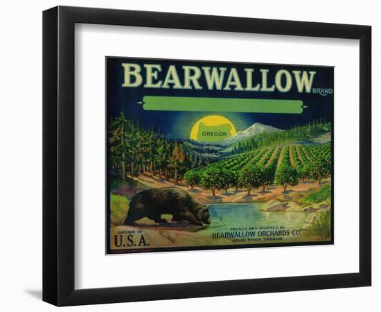 Bearwallow Apple Crate Label - Hood River, OR-Lantern Press-Framed Art Print