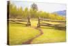 Beaten Path in Turf Ends at Gap between Two Jackleg Rail Fences across Hilly Meadow in Wyoming, Wit-Ken Schulze-Stretched Canvas