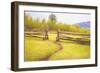 Beaten Path in Turf Ends at Gap between Two Jackleg Rail Fences across Hilly Meadow in Wyoming, Wit-Ken Schulze-Framed Art Print