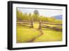 Beaten Path in Turf Ends at Gap between Two Jackleg Rail Fences across Hilly Meadow in Wyoming, Wit-Ken Schulze-Framed Art Print