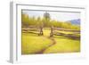 Beaten Path in Turf Ends at Gap between Two Jackleg Rail Fences across Hilly Meadow in Wyoming, Wit-Ken Schulze-Framed Art Print